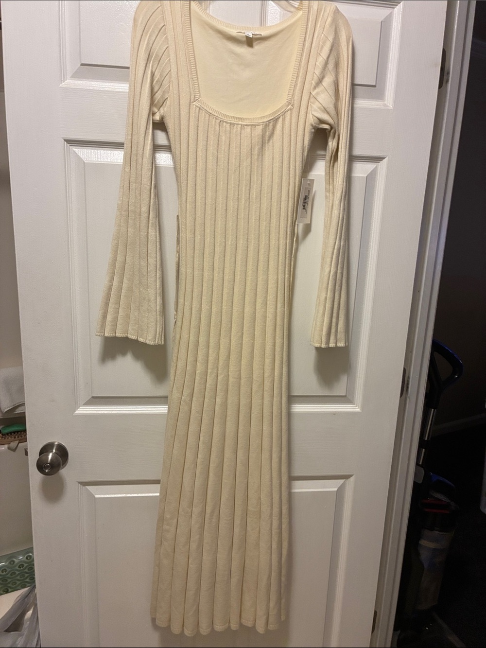 NWT Worth Collective Cream Ribbed Knit Long sleeve Maxi Dress size Large